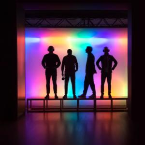 The Kaiser Chiefs are silhouetted during the launch of there exhibition at York Art Gallery. By Scott Turner