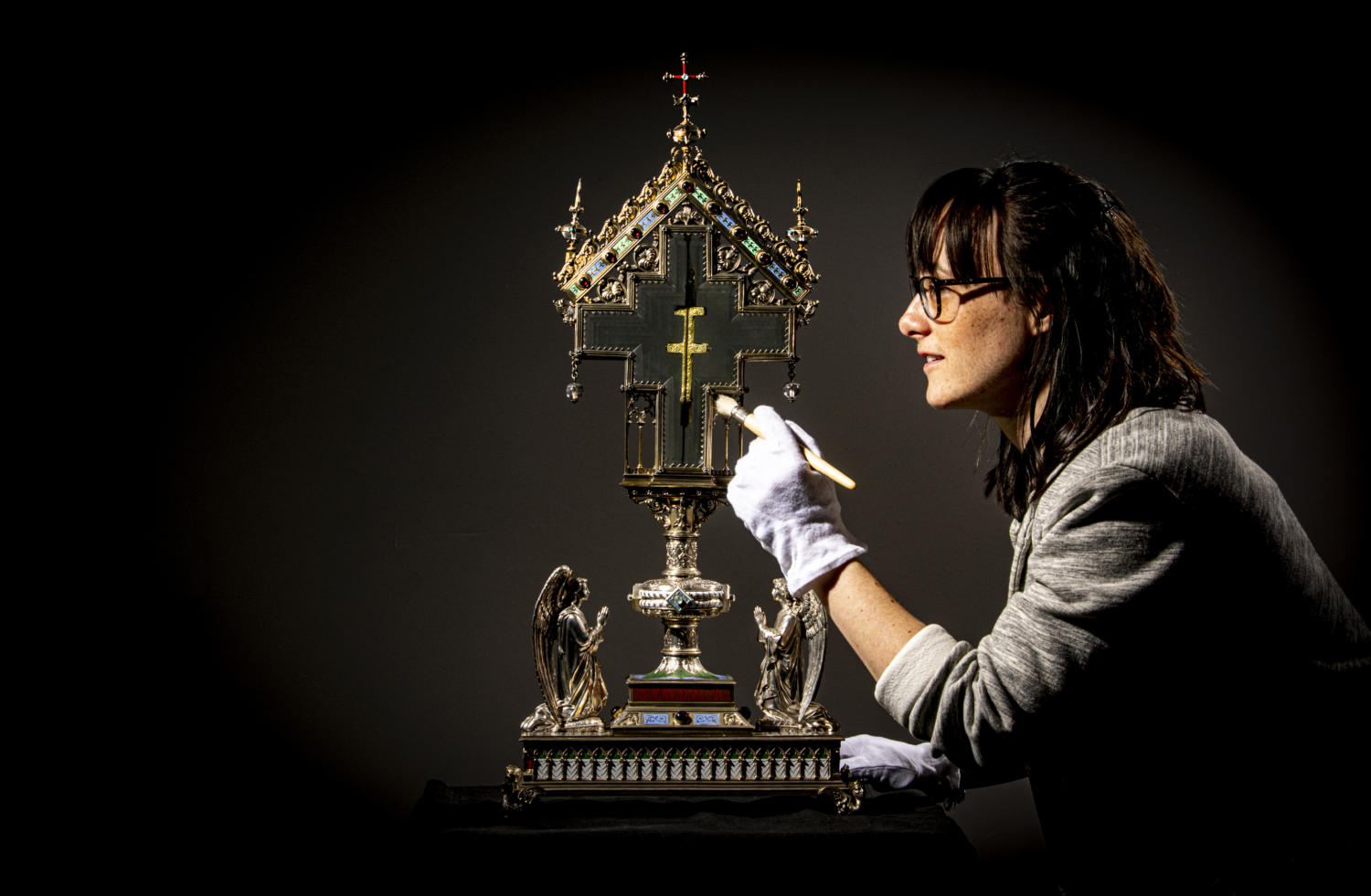 Dr Hannah Thomas with the True Cross relic.Image courtesy the Bar Convent